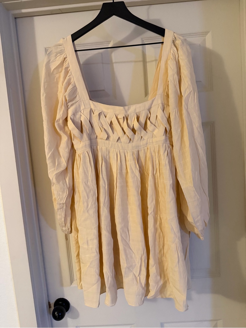 Mustard Seed Cream Lattice-Front Peasant Tunic renaissance festival, BoHo shirt